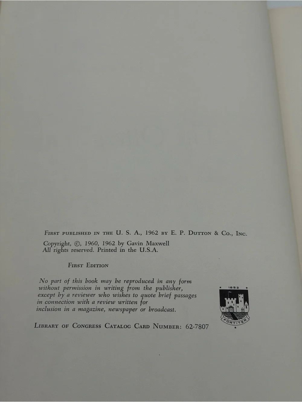 The Otter's Tale by Gavin Maxwell (Hardcover Book, 1962) First Edition